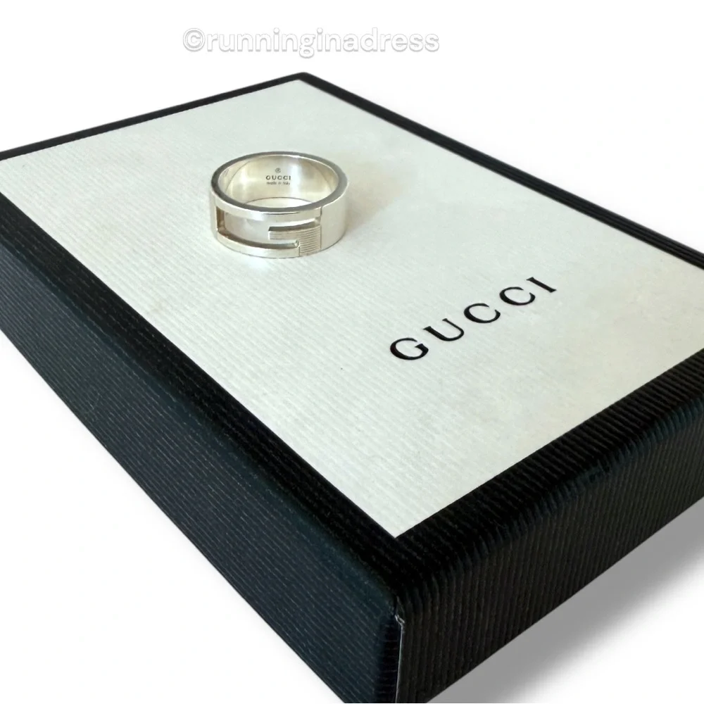 Authentic Gucci G Logo Cut-Out Ring Sterling Silver 925 Vintage Band Size 9